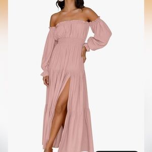 Chic Off-Shoulder Blush Maxi Dress